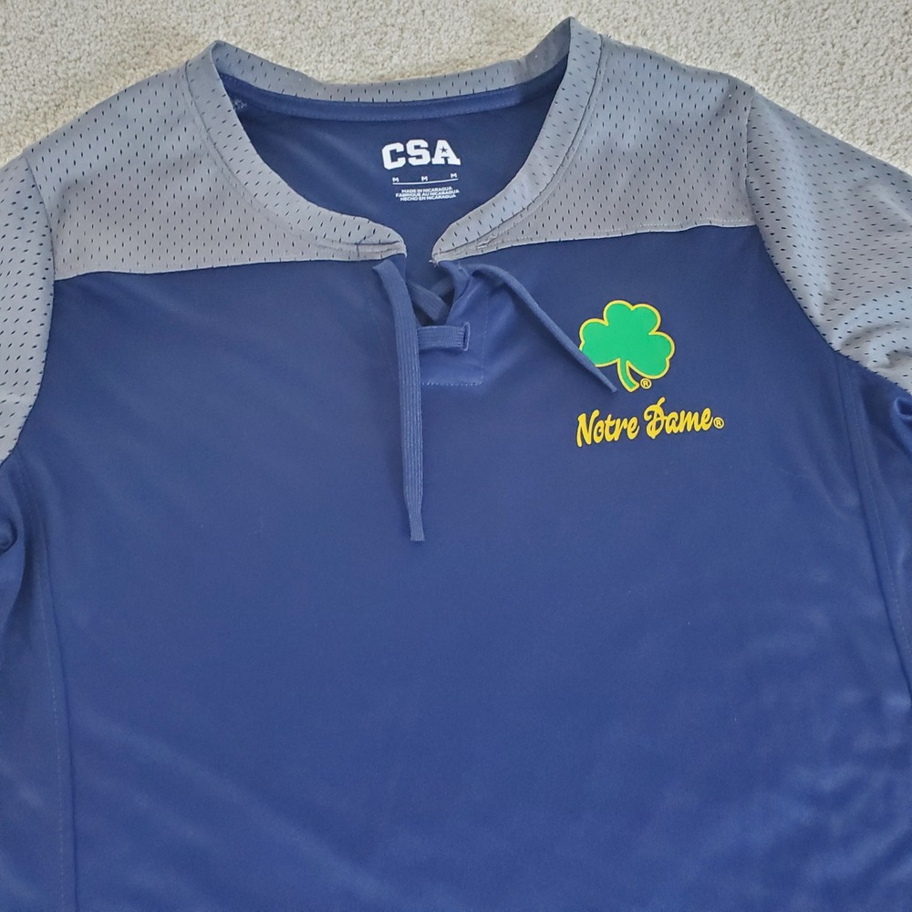 CSA Notre Dame Fighting Irish Shirt Women's Size Medium Blue Gray Lace Up NWTGS